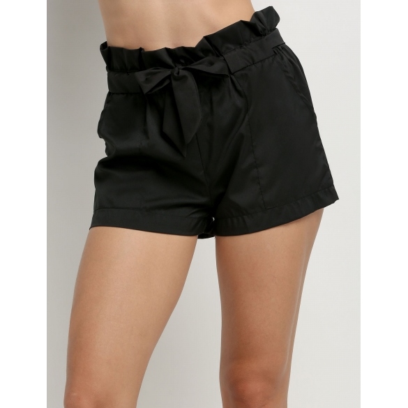 Fashion Women Casual Summer Beach Solid Shorts With Belt