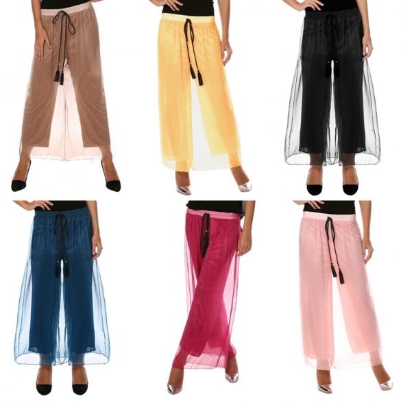 Fashion Women's Sexy Casual Loose High Waist Solid Wide Leg Pants