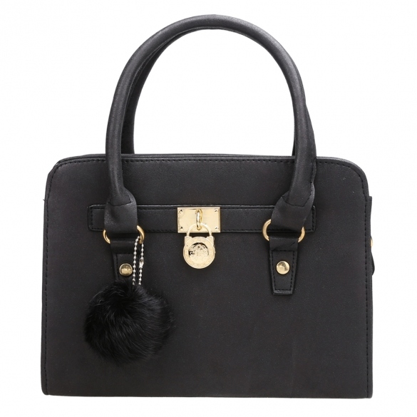 Faux Leather Top Handle Handbag With Pad Lock Décor