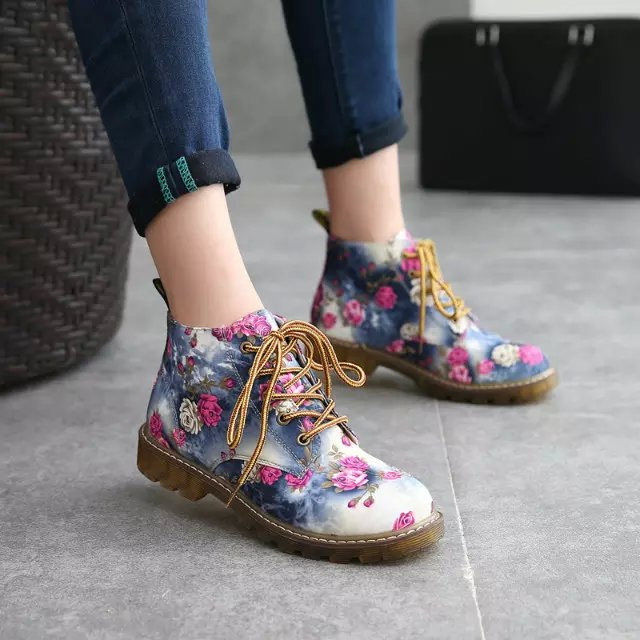 Floral Print Military-style Ankle Boots