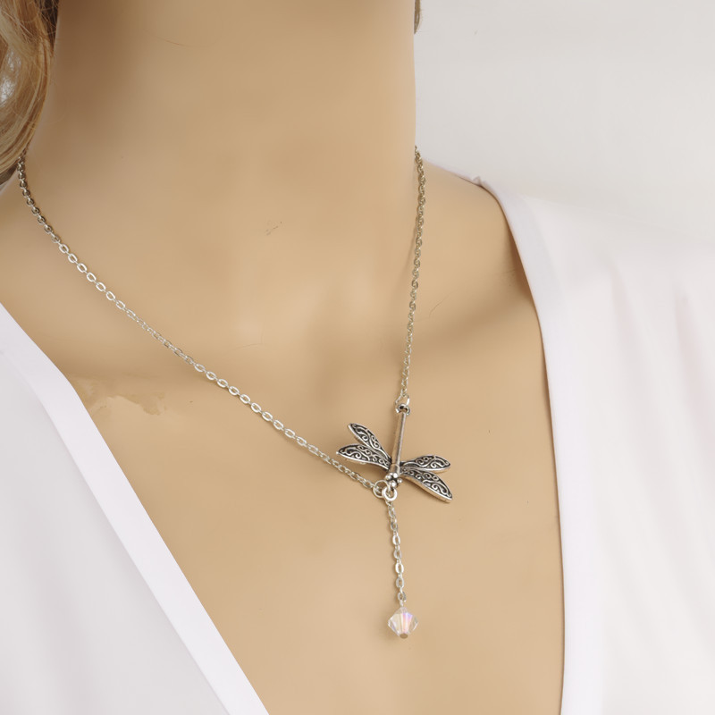 Dragonfly Crystal Tassels Short Clavicle Necklace