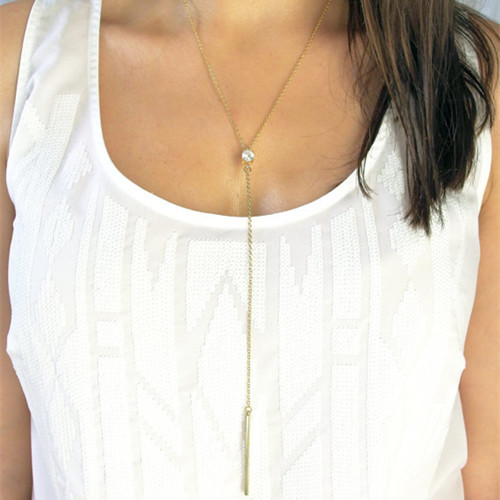 Vertical Gold Bar Minimal Y Chain Necklace