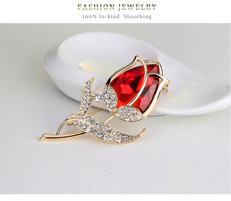 Fashion flower tulip glass diamond brooch