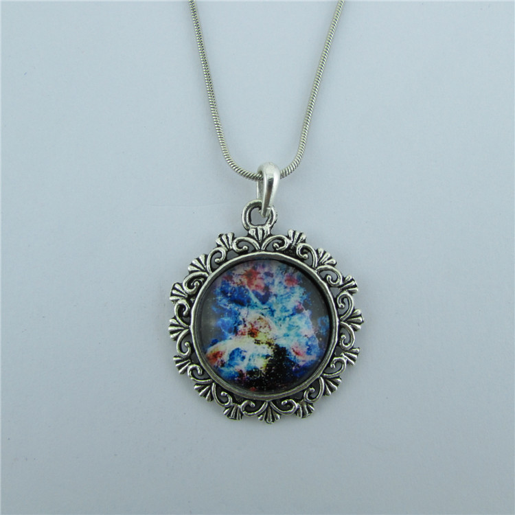 Fashion Metal Lace Colorful Starry Sky Pendant Necklace
