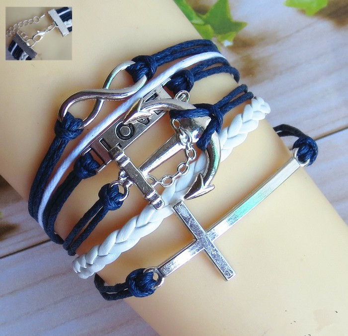 Cross Anchor Love 8 Leather Cord Bracelet