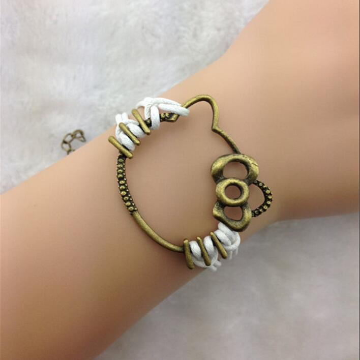 Cute Kitty Hand-made Leather Cord Bracelet