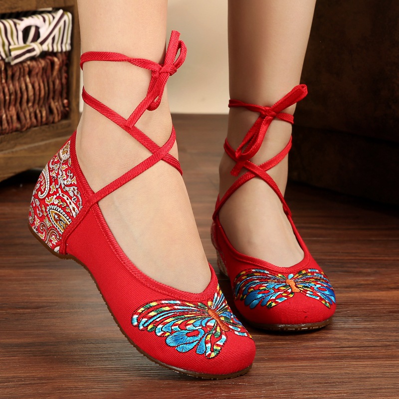 Butterfly Embroidery National Style Heels Shoes