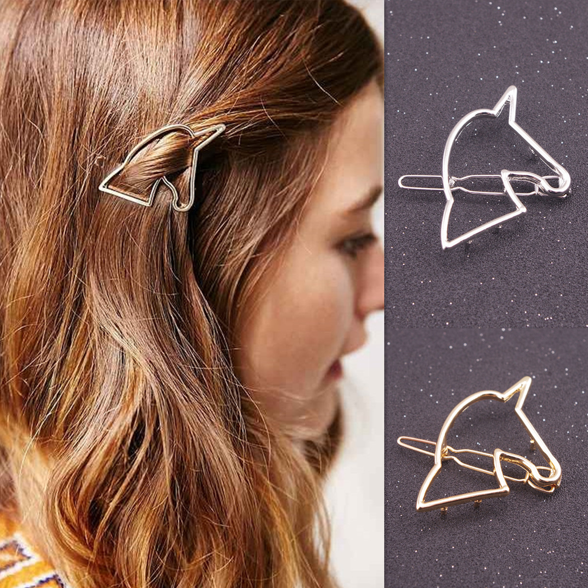Minimalist Geometric Open Unicorn Shaped Hair Pin - Gold / Silver