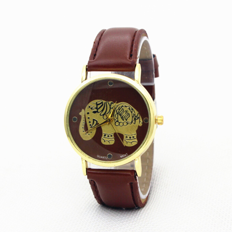 Simple Elephant Print Leather Watch