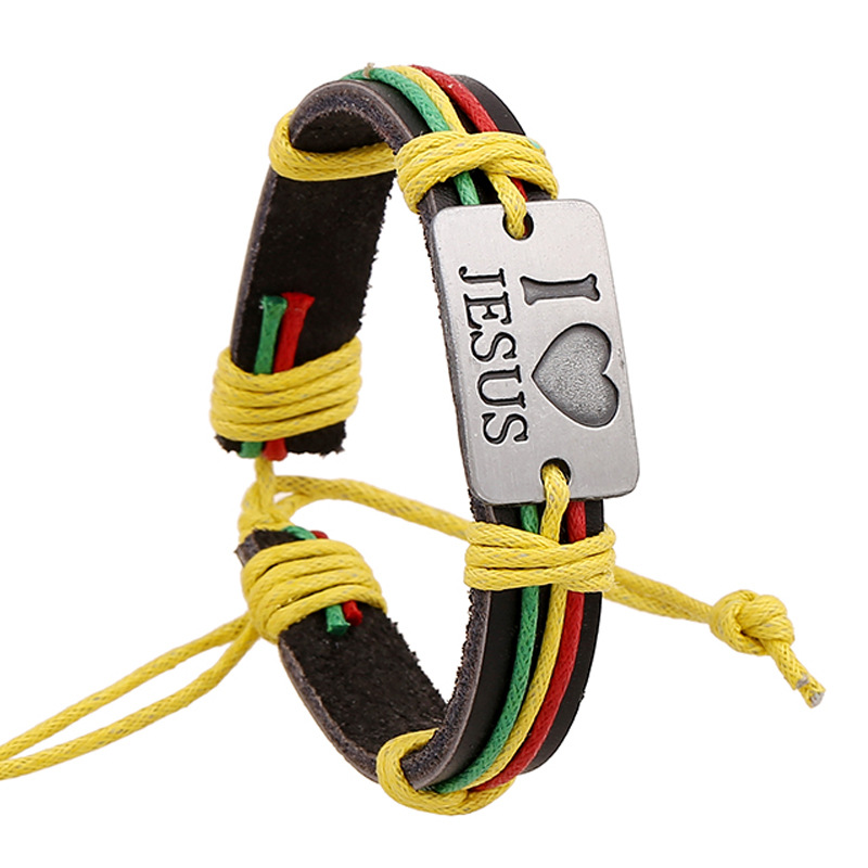 I Love Jesus Color Leather Bracelet