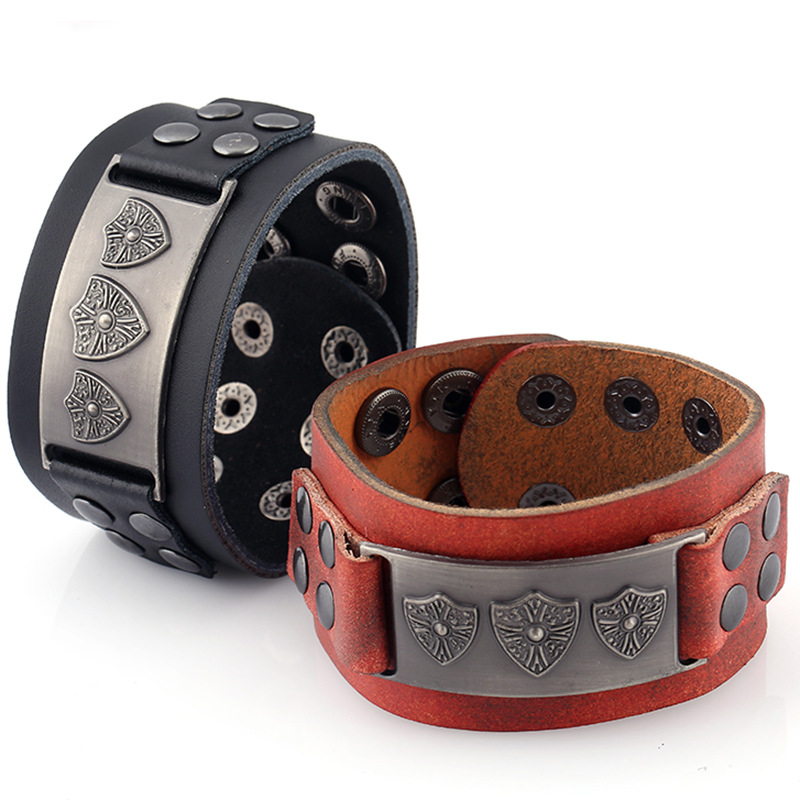 Retro Punk Shield Alloy Leather Bracelet