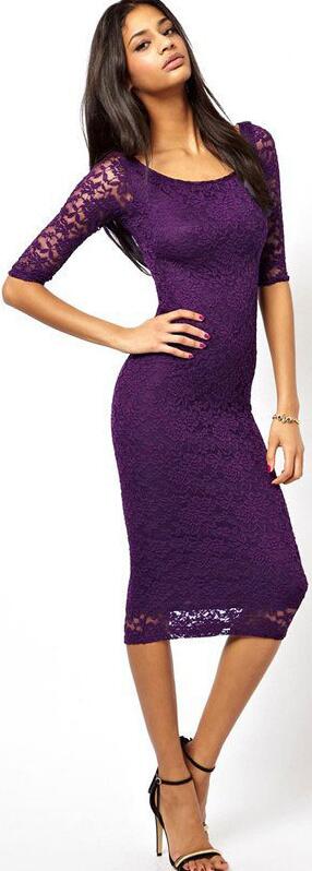 Fashion 3/4 Sleeves Bodycon Long Lace Dress