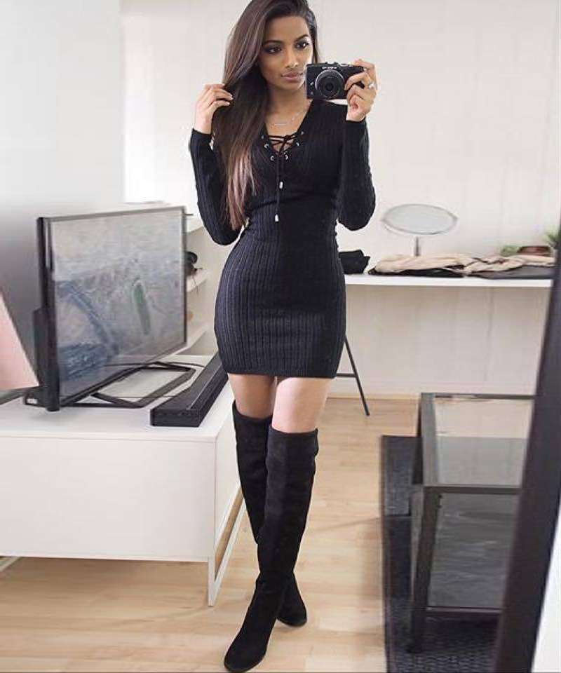 Sexy Lace Up Bodycon Short Dress on Luulla