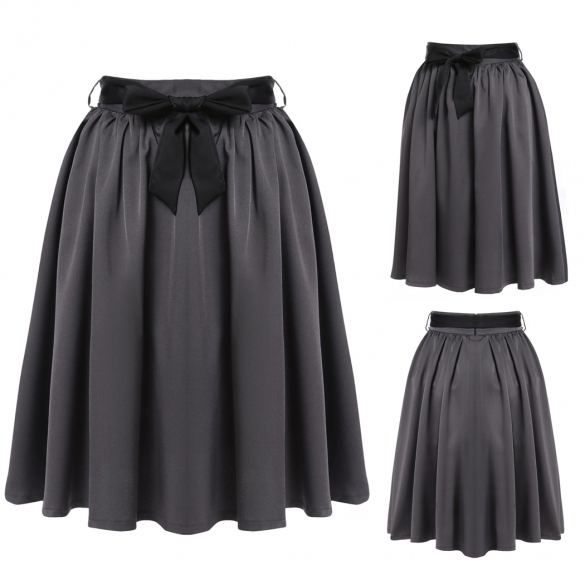 Women High Waisted Solid Flare Casual Pleated Swing Midi Skirt With Belt