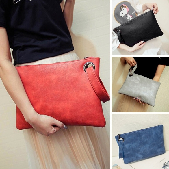Fashion Women Solid Clutch Bag Synthetic Leather Envelope Bag Clutch Handbag