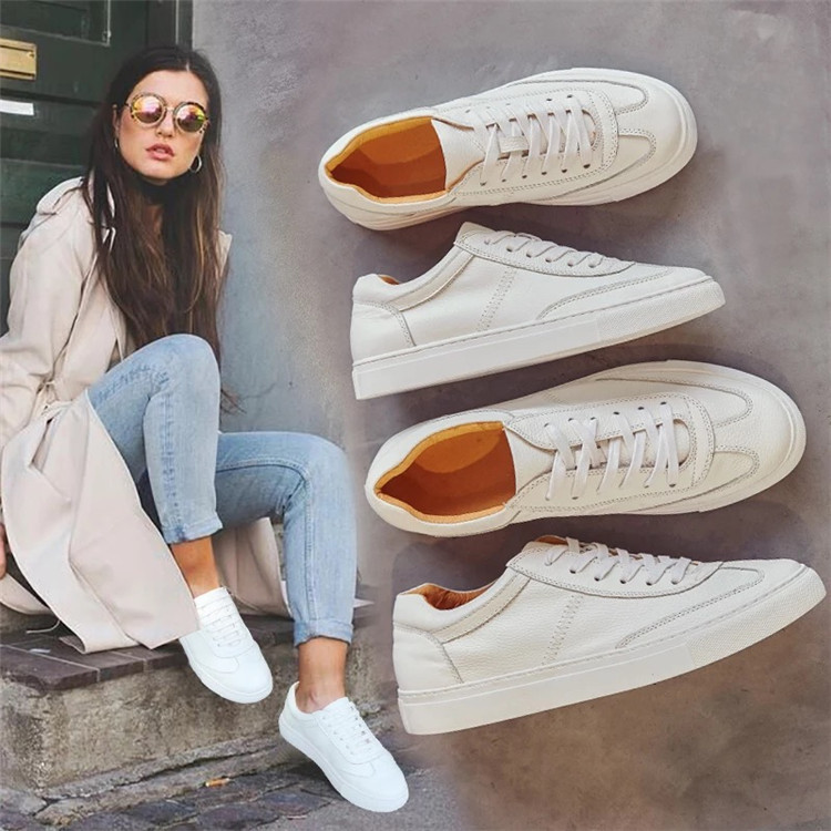 Classic Casual White Lace-up Leather Sneakers