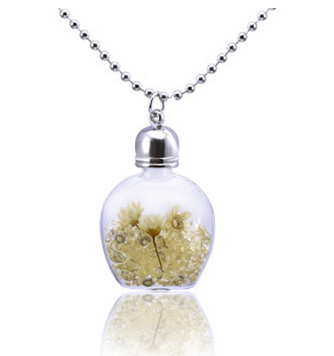 Essential Oil Bottle Glass Silver Flower Lovers Necklace