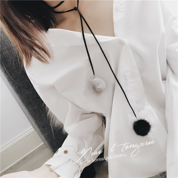 Fashion Mink Hair Ball Long Necklace