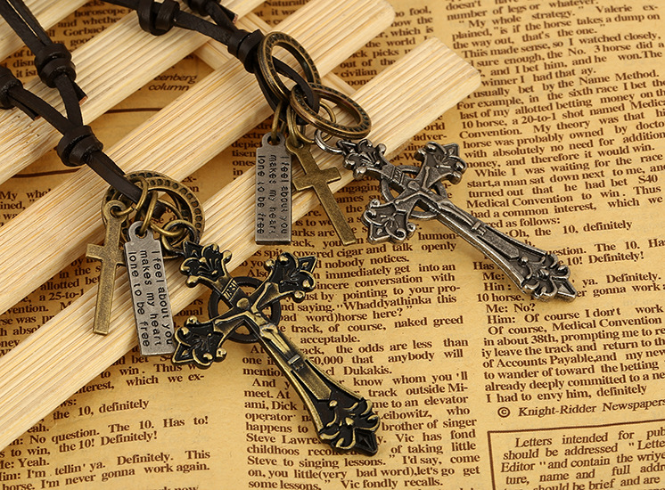 Leather Alloy Cross Necklace