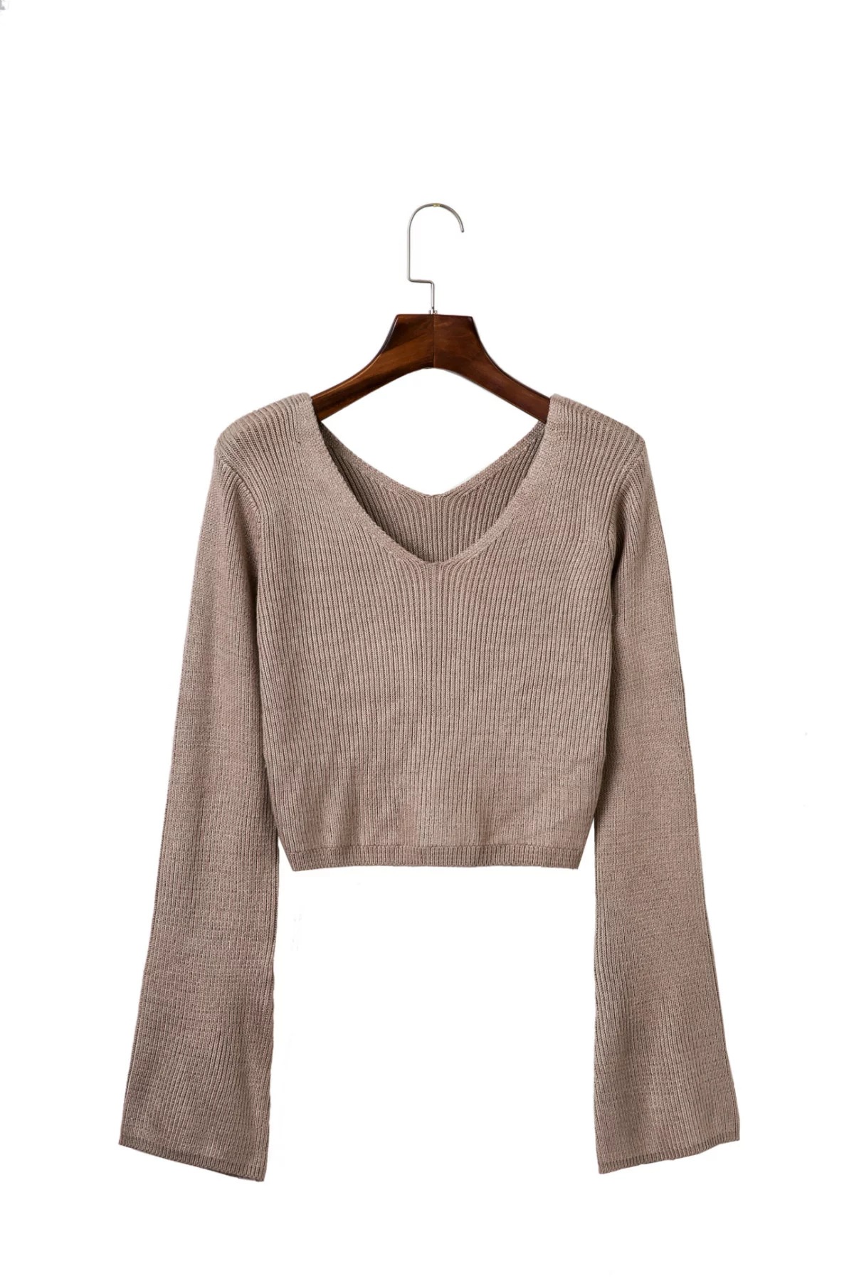 Sexy Khaki Long Sleeve Crop Top Sweater