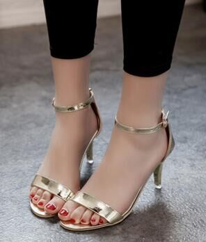 Metallic Open-toe Ankle Strap High Heel Sandals, Party Heels