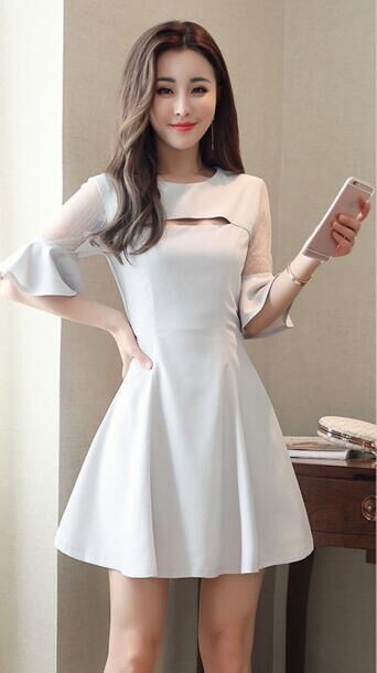 Net Yarn Horn Sleeve Sexy Hollow Out Party Dress