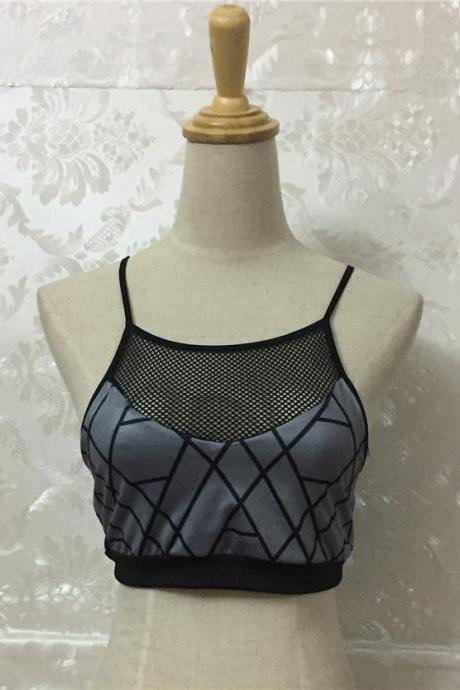 Sexy Grid Perspective Condole Belt Backless Crop Top