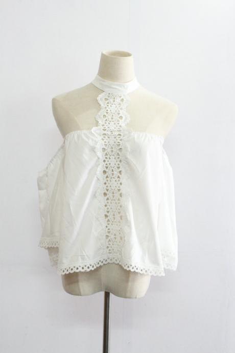Summer Sexy Strapless White Lace Blouses