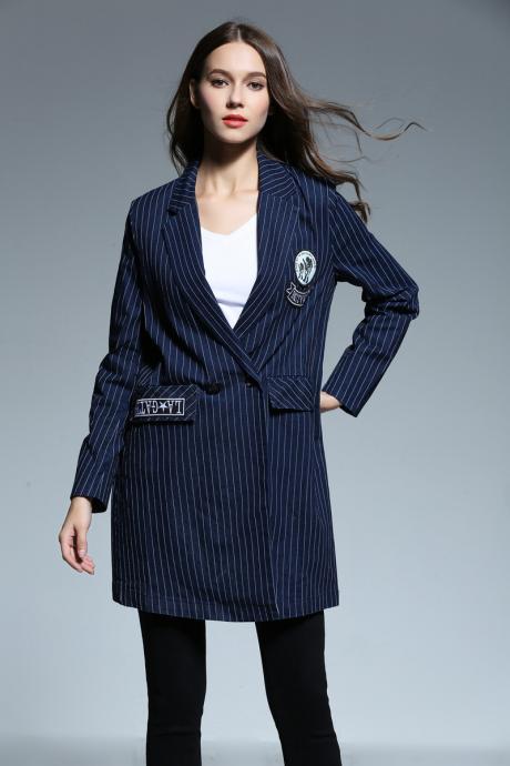 Fashion Stripe Long Sleeve Denim Coat