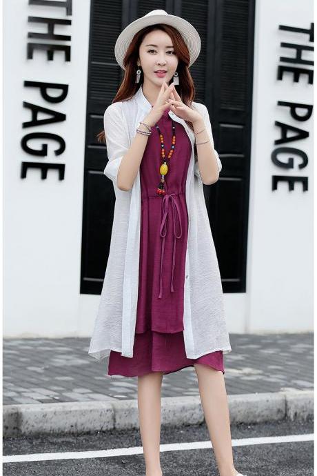 Pure Color Baggy Waisted Two Piece Long Dress