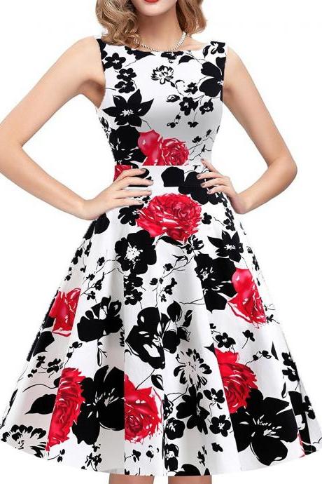 Hot Style Round Collar Large Printed Dress