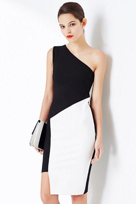 Sexy Inclined Shoulder Asymmetry Sleeveless Bodycon Dress