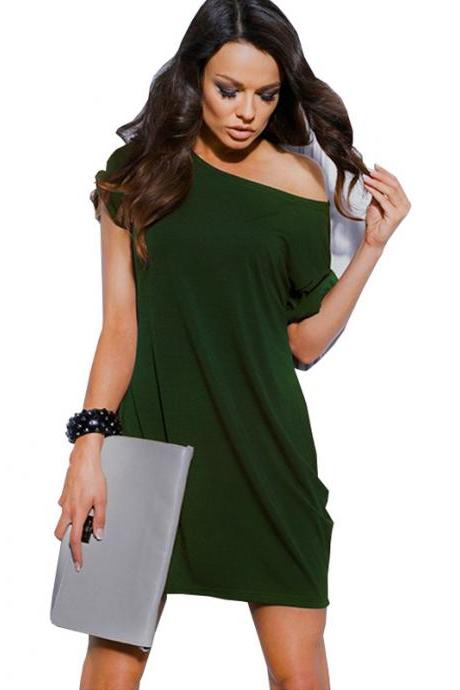 Round Collar Pure Color Casual Dress