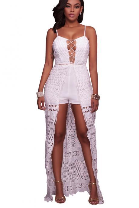 Spaghetti Straps Hollow Out Lace Irregular Jumpsuit