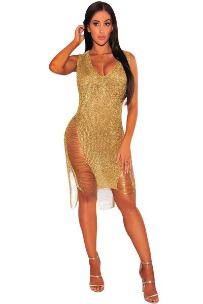 Hollow Out Spaghetti Straps Knee-length Sexy Beach Dress