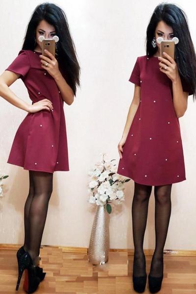Pure Color Scoop Half Sleeves Short Lovely Dress