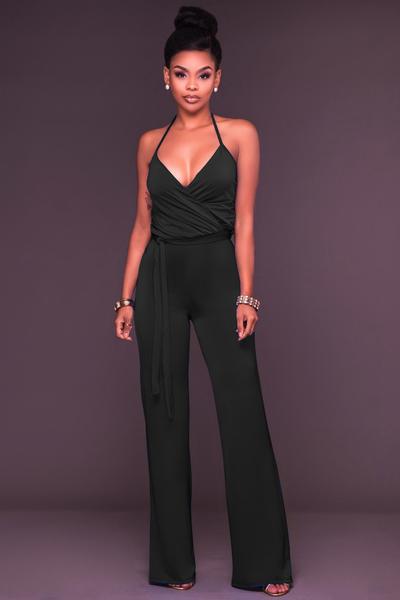 Pure Color Spaghetti Straps Sleeveless Backless Long Jumpsuit