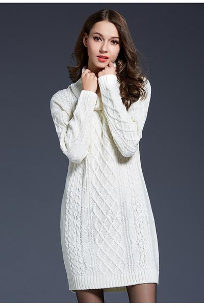 Long Sleeves High Neck Pure Color Long Sweater