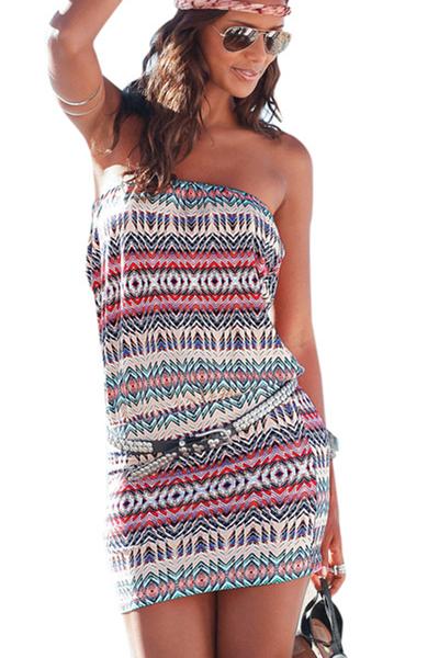 Strapless Striped Short Bodycon Beach Dress