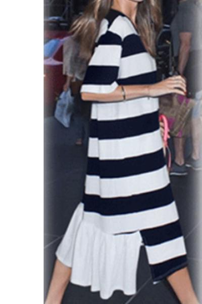 Striped Irregular Loose Knee-length Dress