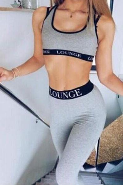 Letter Print Tank Top With Skinny Pants Two Pieces Set