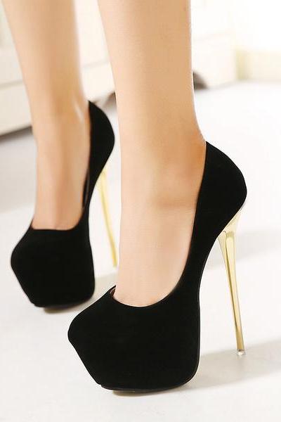 Suede Stiletto Heel Round Toe Platform High Heels Prom Shoes