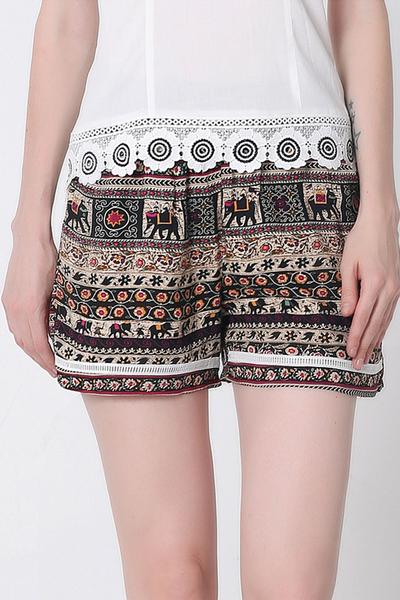 Print High Waist Casual Style Loose Shorts