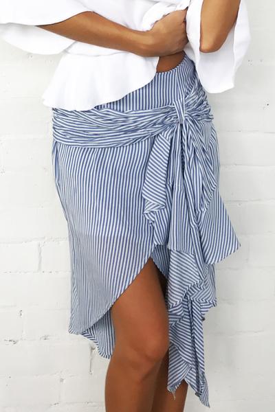 High Waist Striped Straps Bow Tie Loose Short Skirt