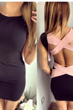 Bandages Hollow Out Sleeveless One Piece Sexy Blackless Dress
