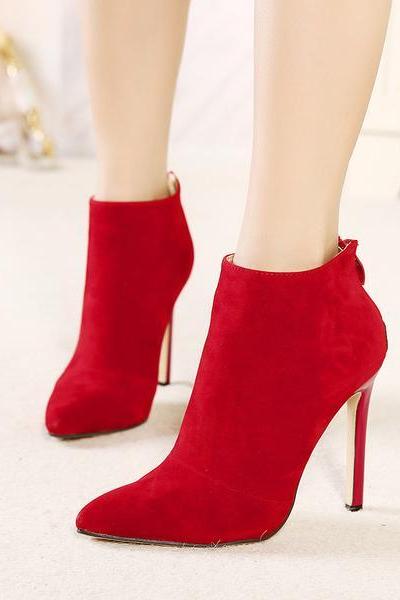Pointed-toe High Heel Ankle Boots In Faux Suede/ Leather