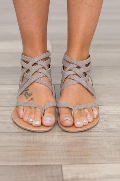 Straps Cross Slip-on Back Zipper Flat Sandals
