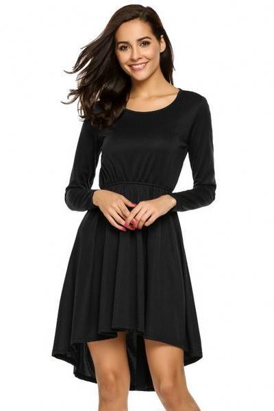 Pure Color Round neck Long Sleeves Irregular Party Dress