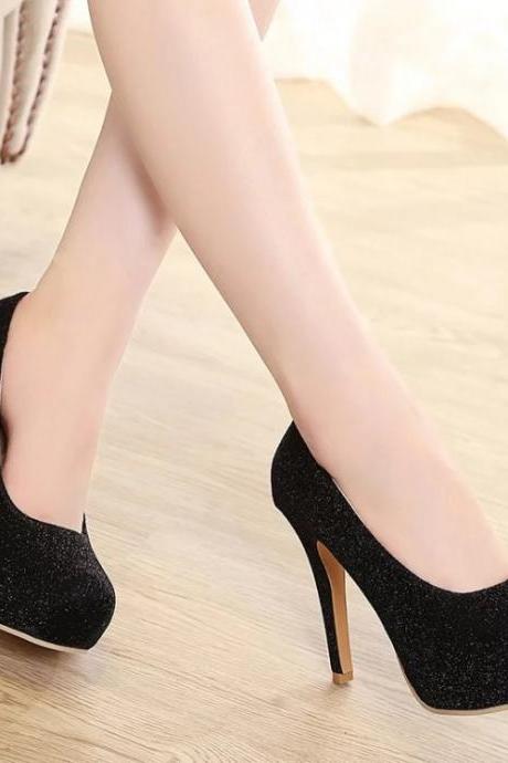 Round Toe Platform Stiletto High Heels Prom Shoes