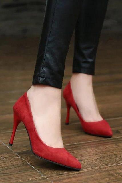 Faux Suede Pointed-Toe High Heel Stilettos 